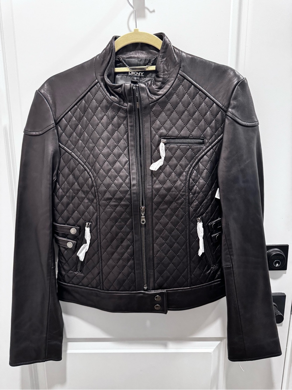 Never Worn DKNY Quilted Black Leather Jacket